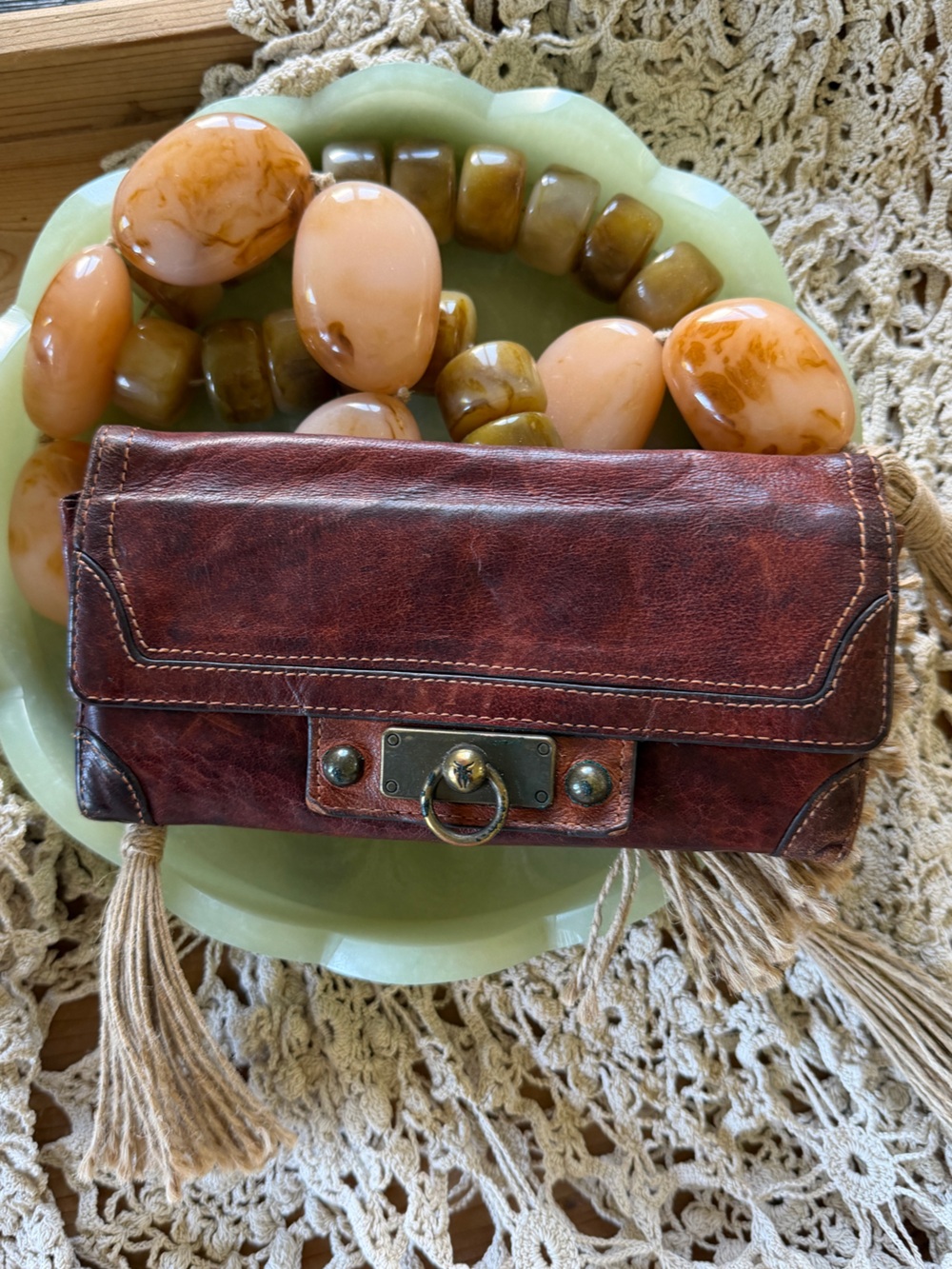 Frye Cameron Continental Cognac Rust Brown Leather Clutch Wallet